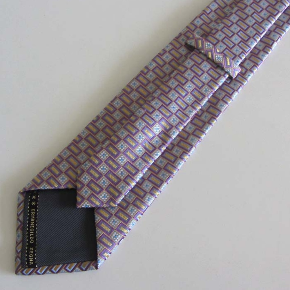 ERMENEGILDO ZEGNA geometric neck tie 100% silk - Picture 2 of 4